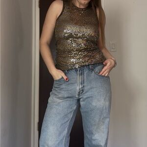 Vintage Miss Sixty Green Gold Sequin Tank Top